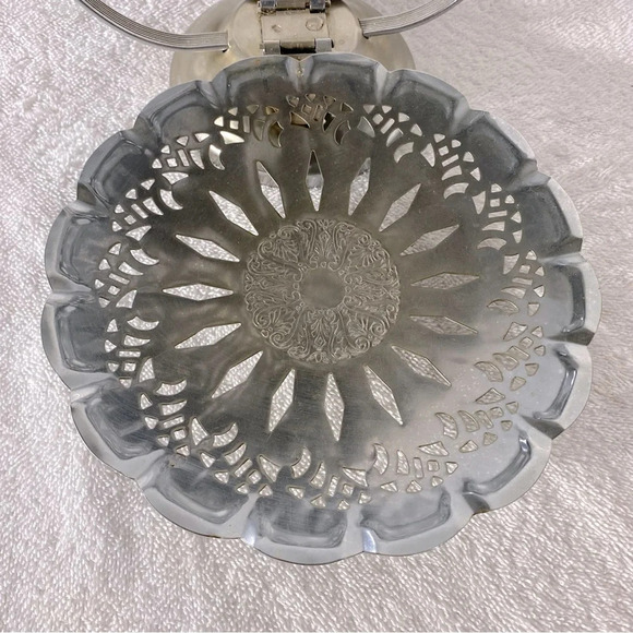 Vintage Silver Tone Three Tier Folding Dessert Sandwich  Serving Tray - Picture 7 of 16